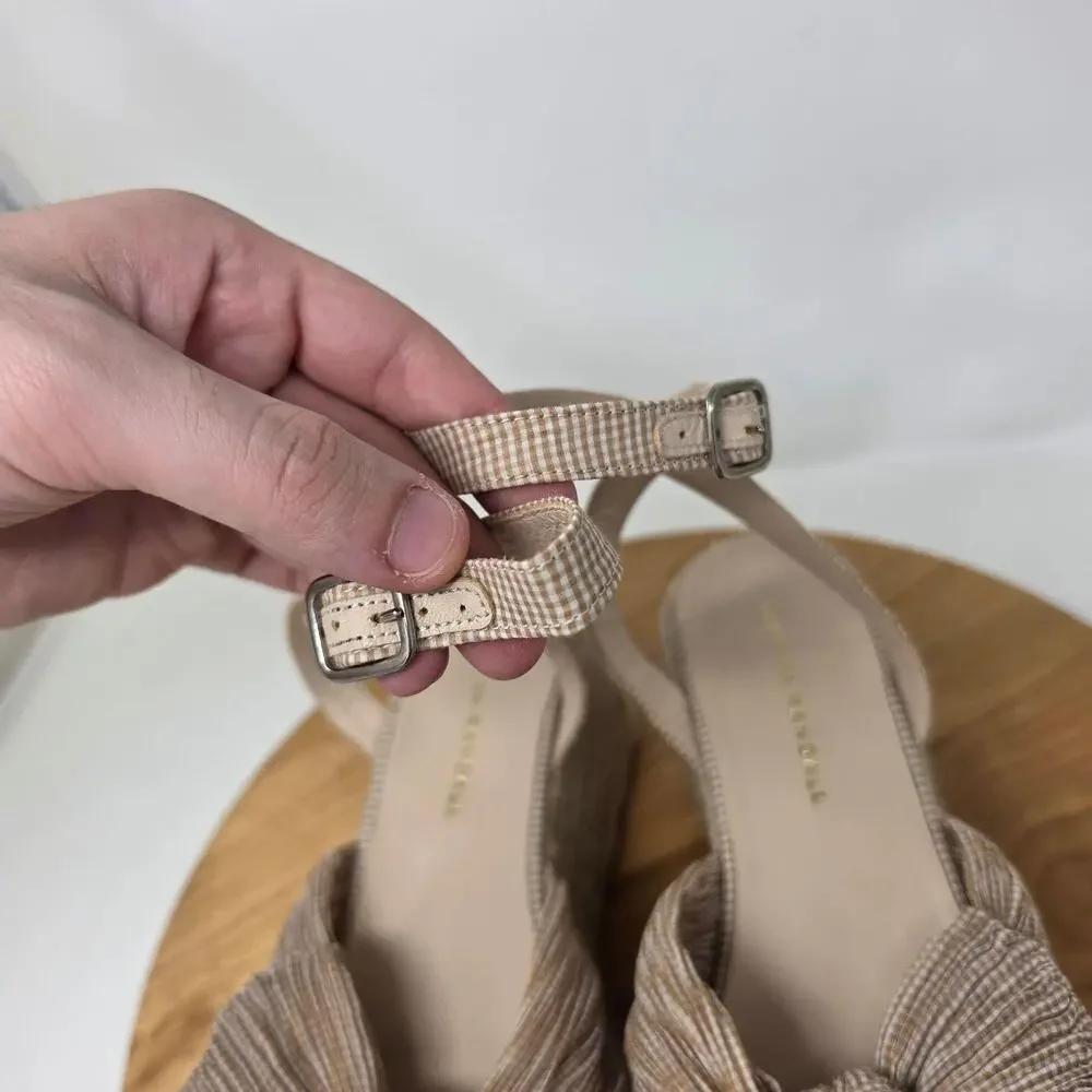 Loeffler Randall Shoes 7.5 Posey Espadrille Gingham Pleated Wedge Bow Jute Chic